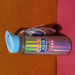 27 Oz. Metallic "Summer Hair Don't Care" Water Bottle / Straw With Hair Rings
